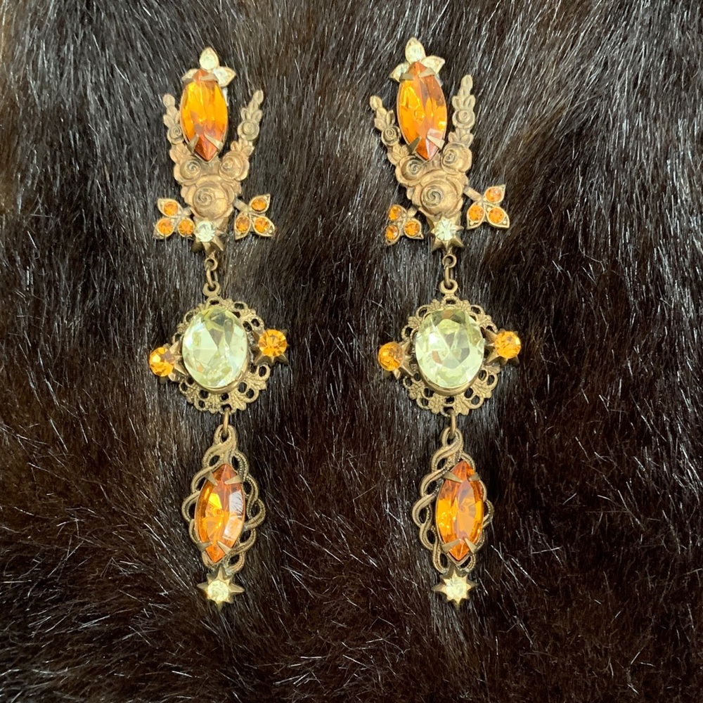 Vintage Orange and Gold Dangle Earrings